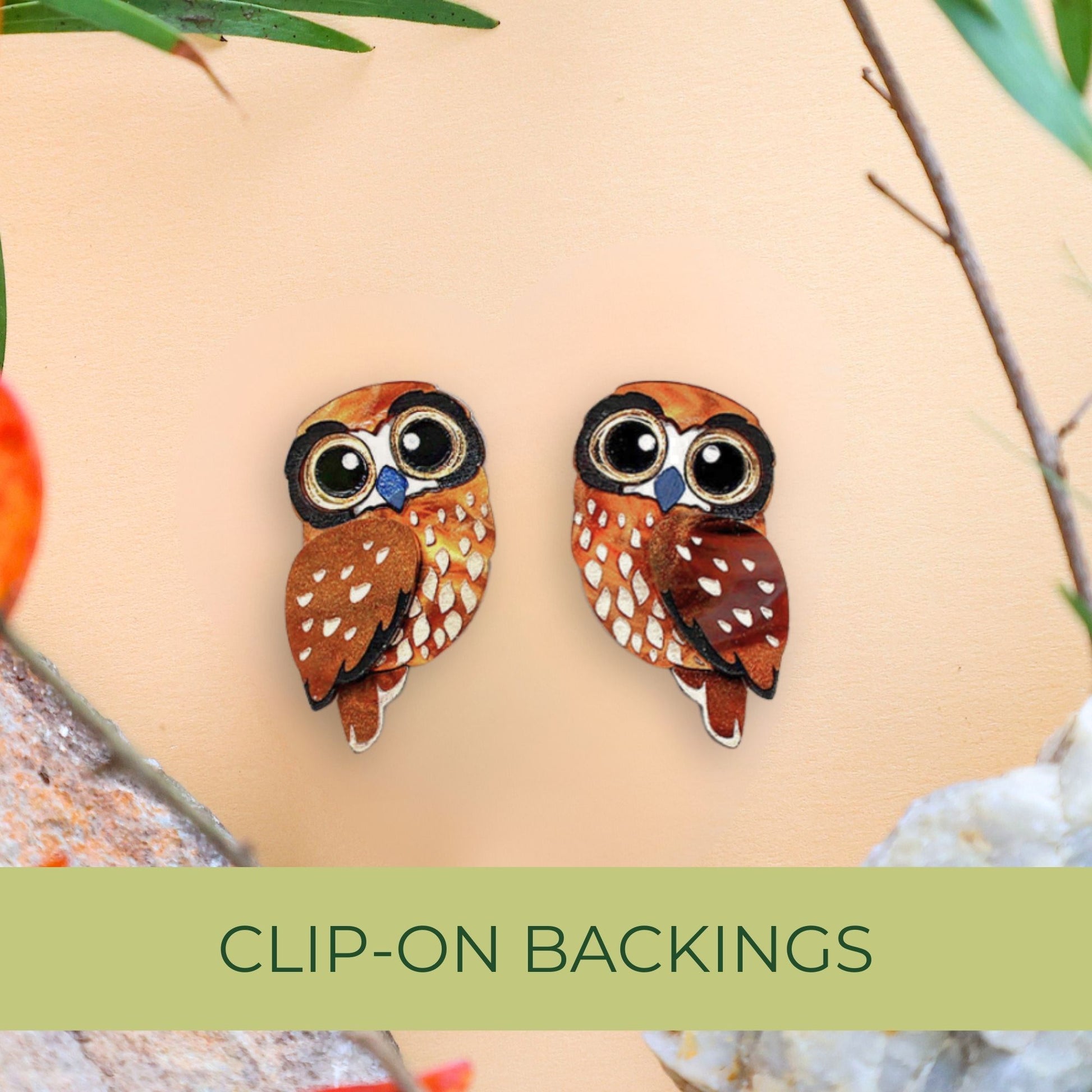 BINKABU Boobook Owl Acrylic Bird Earrings