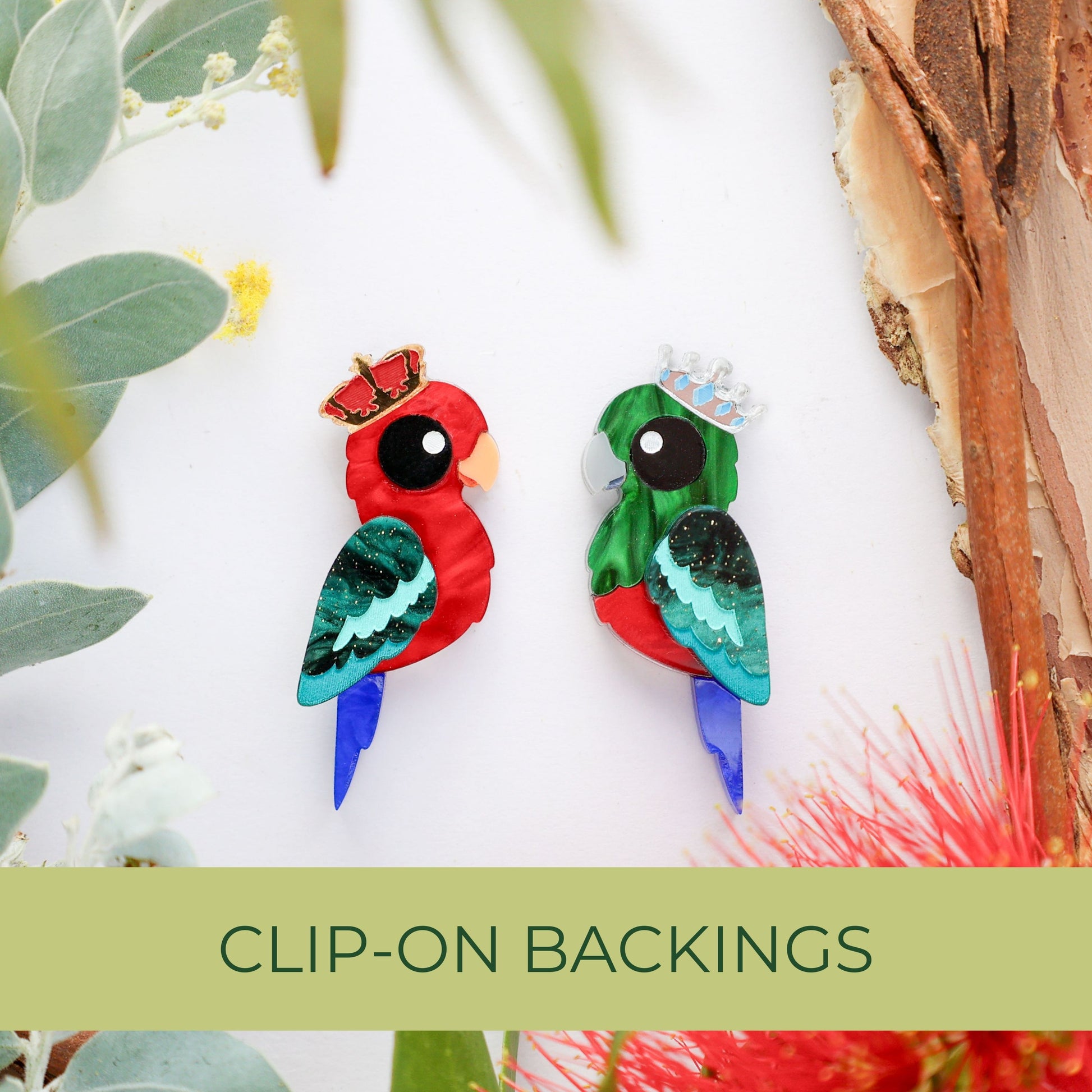 BINKABU King Parrot handmade acrylic bird earrings