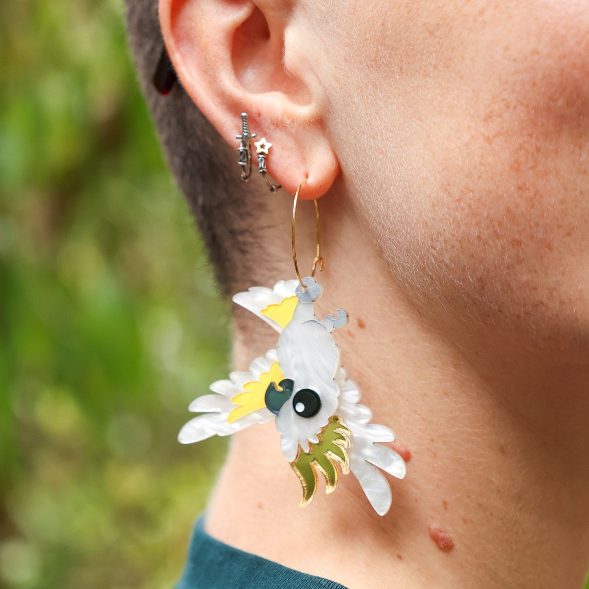 BINKABU Sulphur-Crested Cockatoo Handmade Acrylic Bird Earrings
