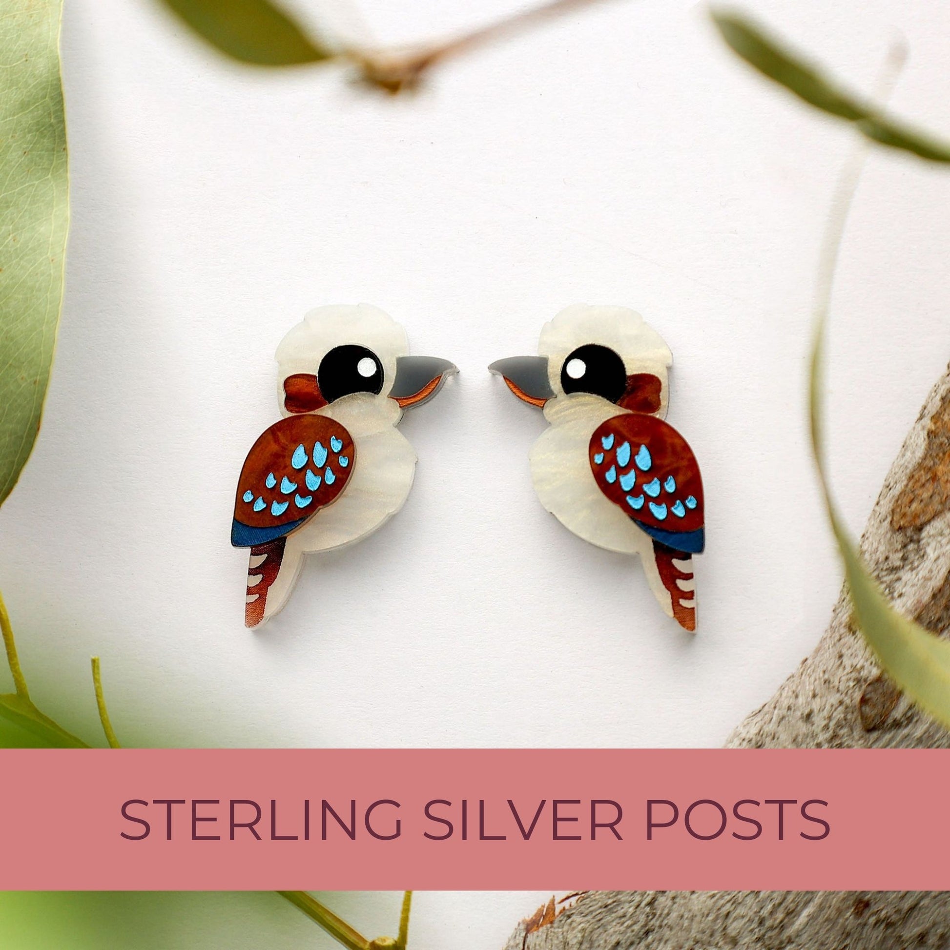 BINKABU Kookaburra Studs handmade acrylic bird earrings