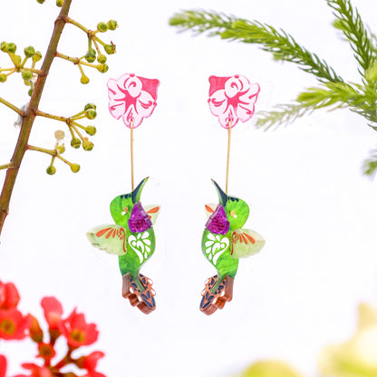 BINKABU Broad-tailed Hummingbird handmade acrylic bird earrings