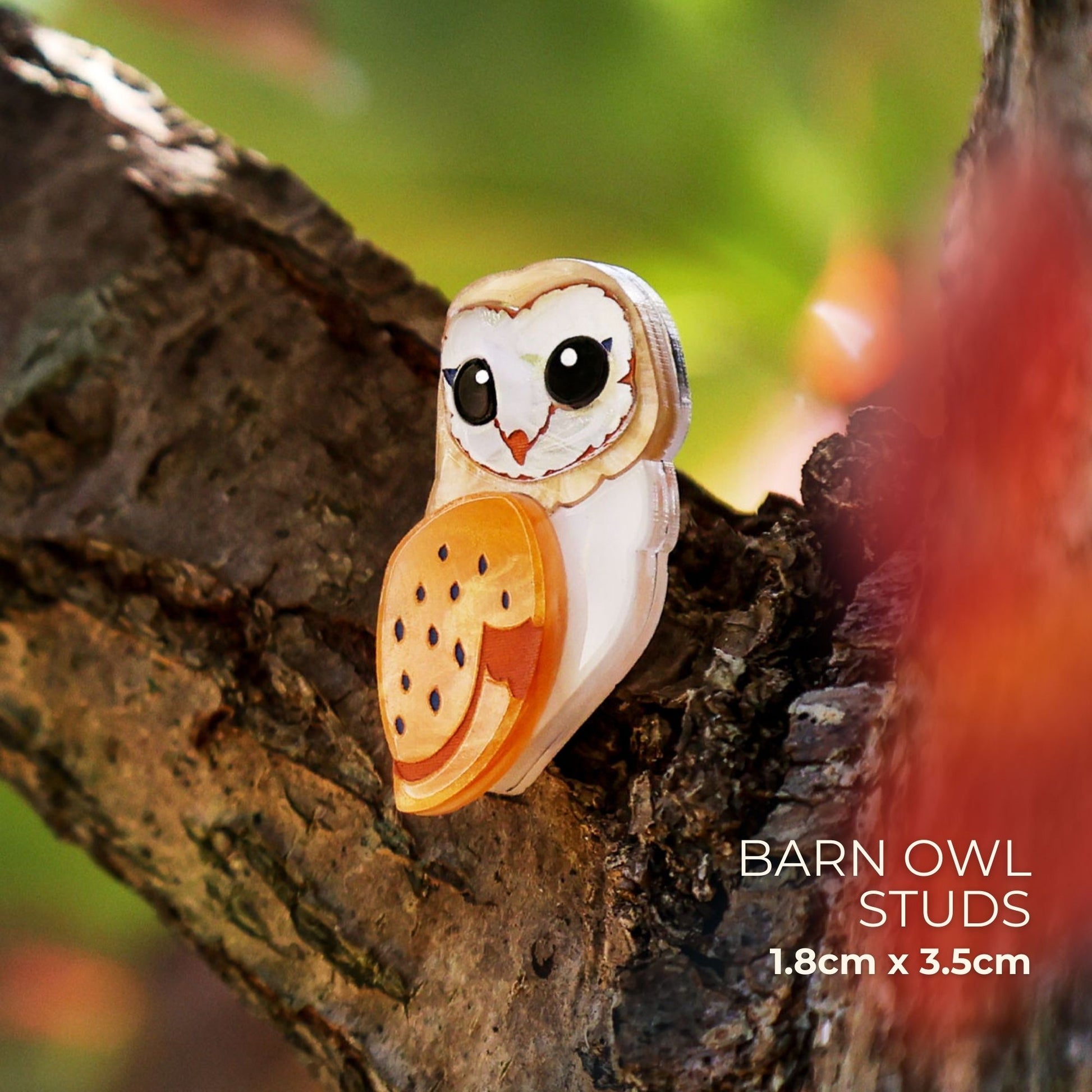 BINKABU Barn Owl Studs handmade acrylic bird earrings