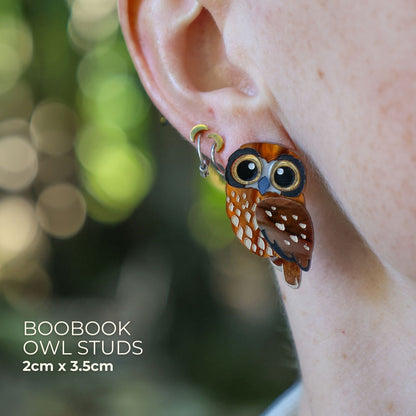 BINKABU Boobook Owl Acrylic Bird Earrings