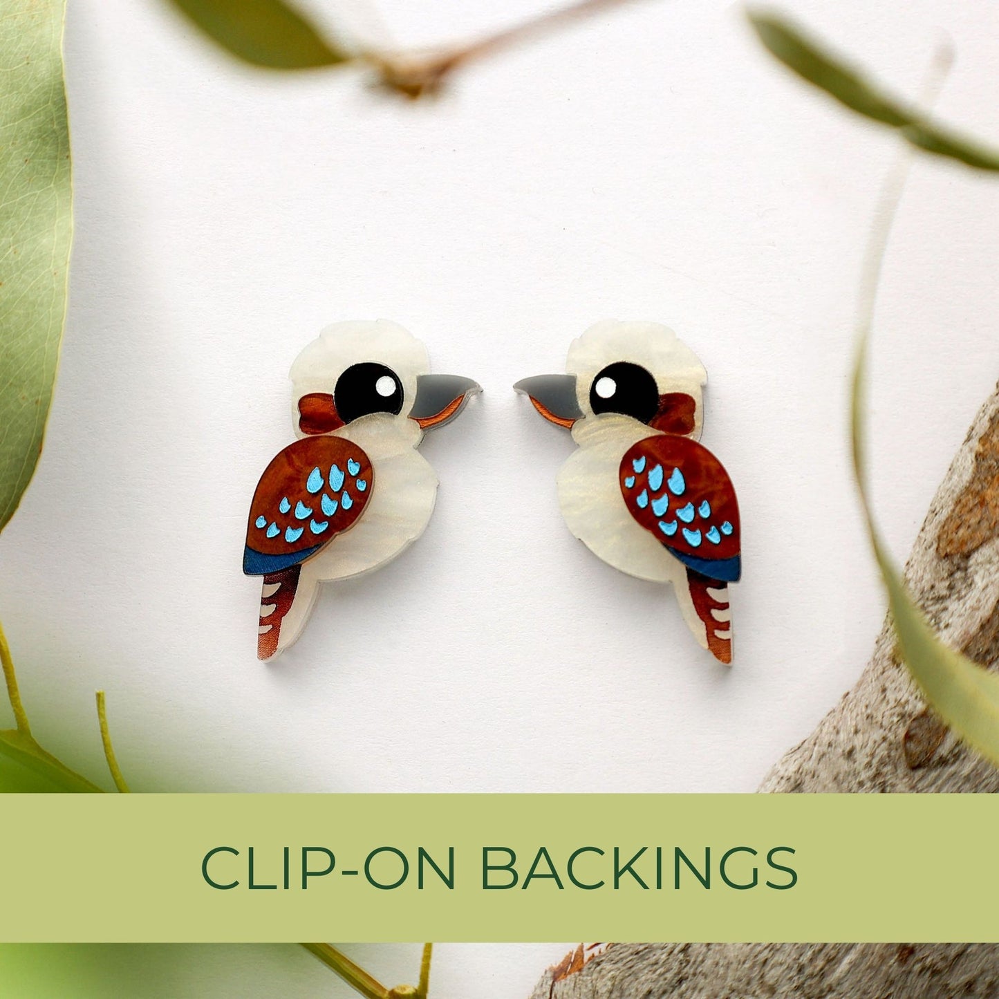 BINKABU Kookaburra Studs handmade acrylic bird earrings