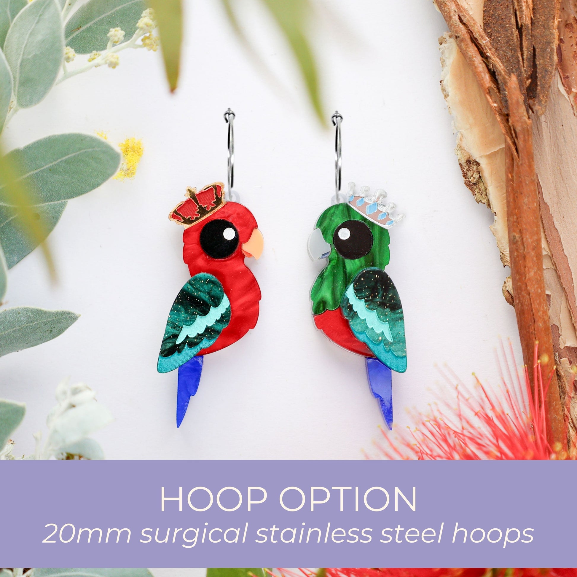 BINKABU King Parrot handmade acrylic bird earrings