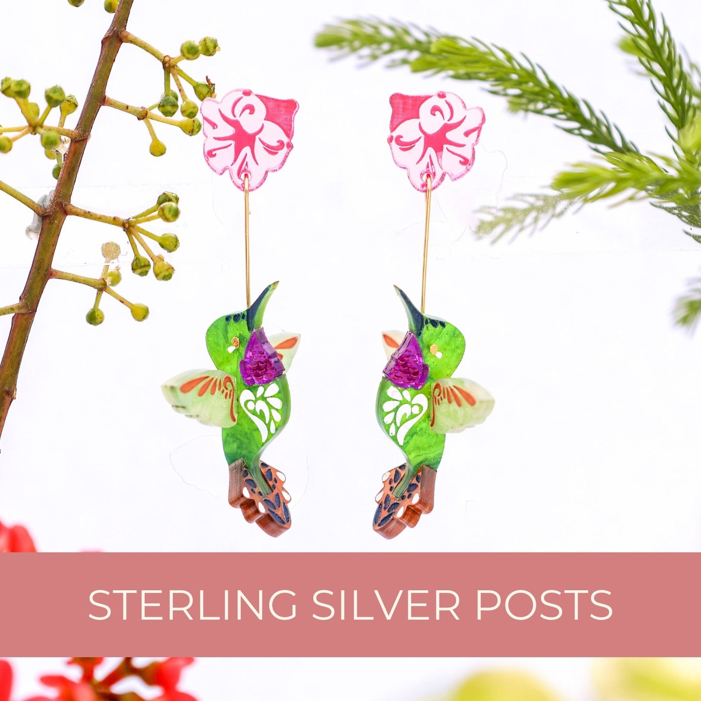 BINKABU Broad-tailed Hummingbird handmade acrylic bird earrings