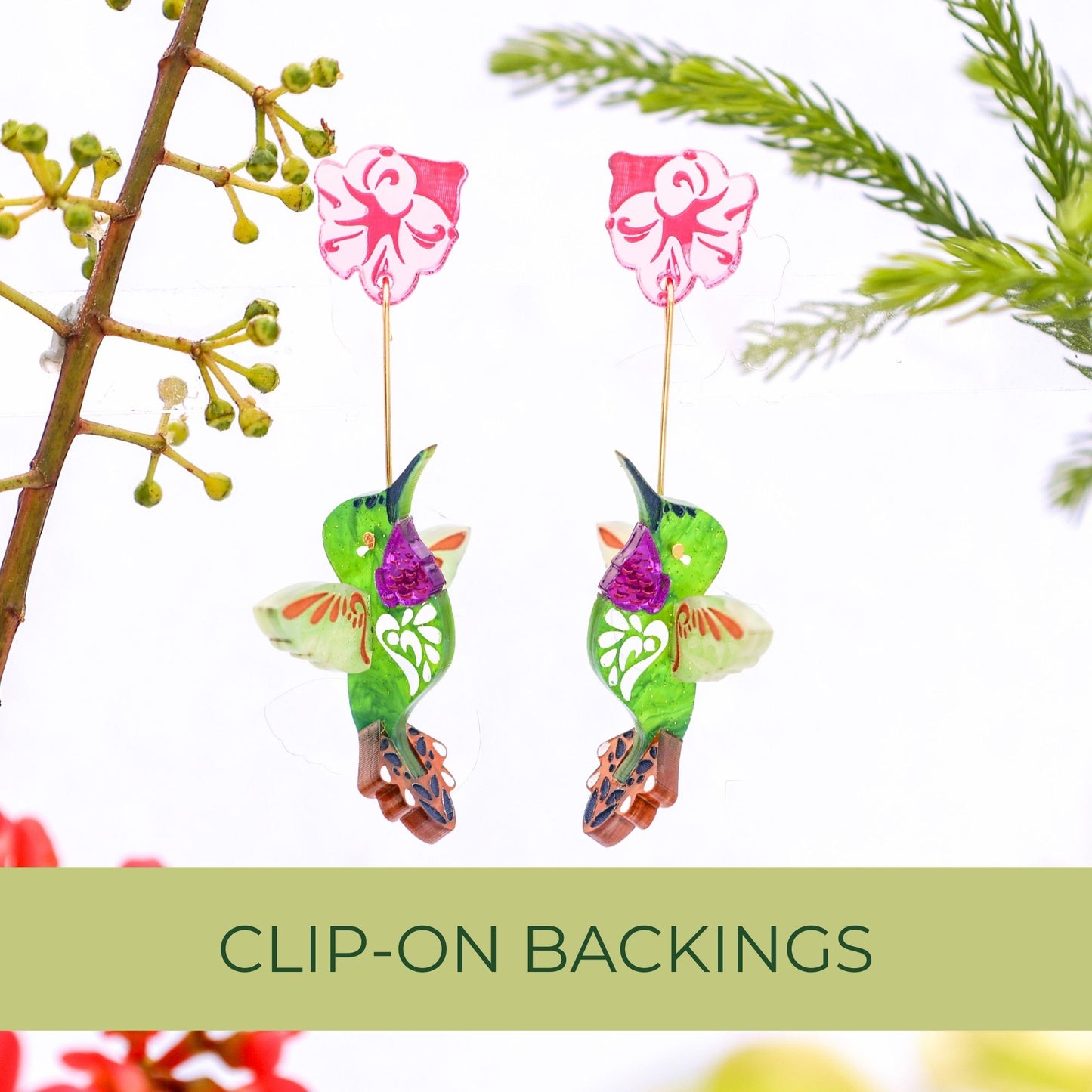 BINKABU Broad-tailed Hummingbird handmade acrylic bird earrings