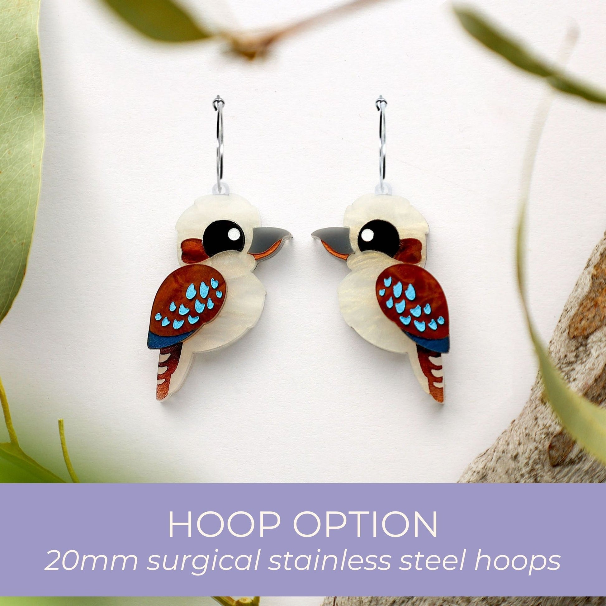 BINKABU Kookaburra Studs handmade acrylic bird earrings