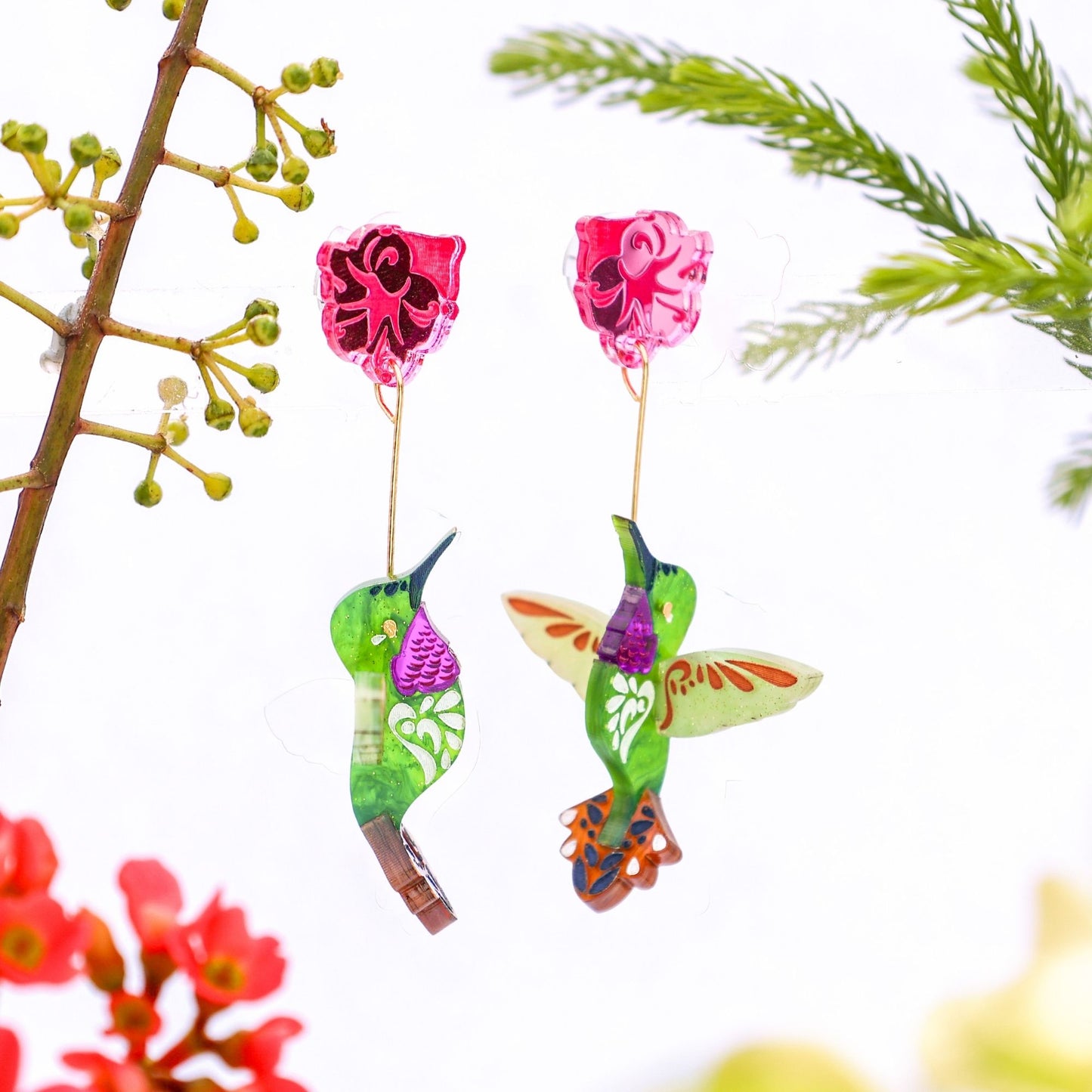 BINKABU Broad-tailed Hummingbird handmade acrylic bird earrings