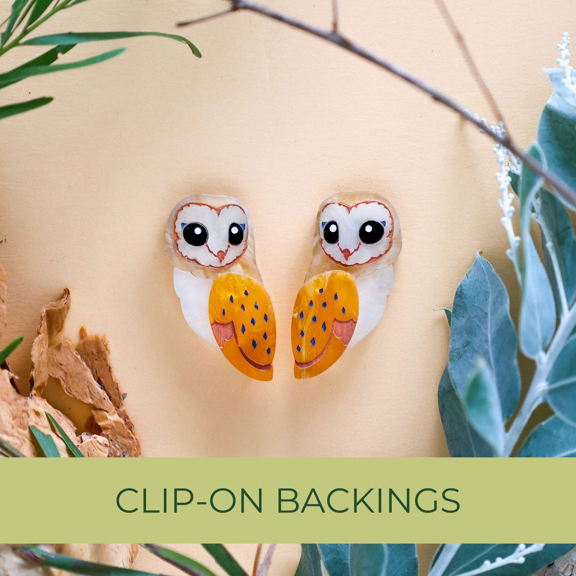 BINKABU Barn Owl Studs handmade acrylic bird earrings