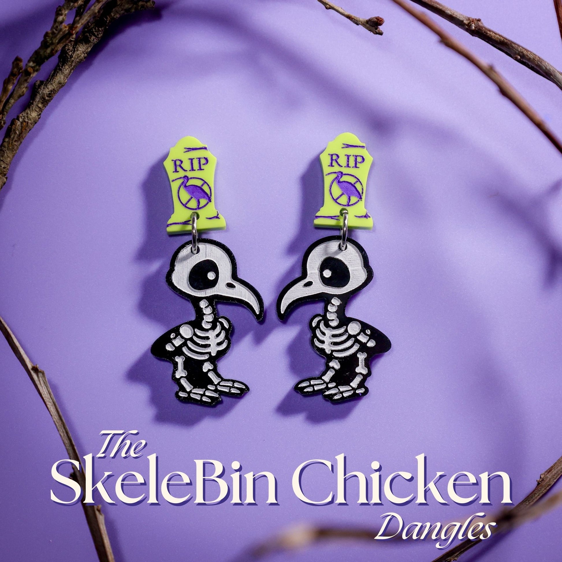 BINKABU SkeleBin Chicken handmade acrylic bird earrings