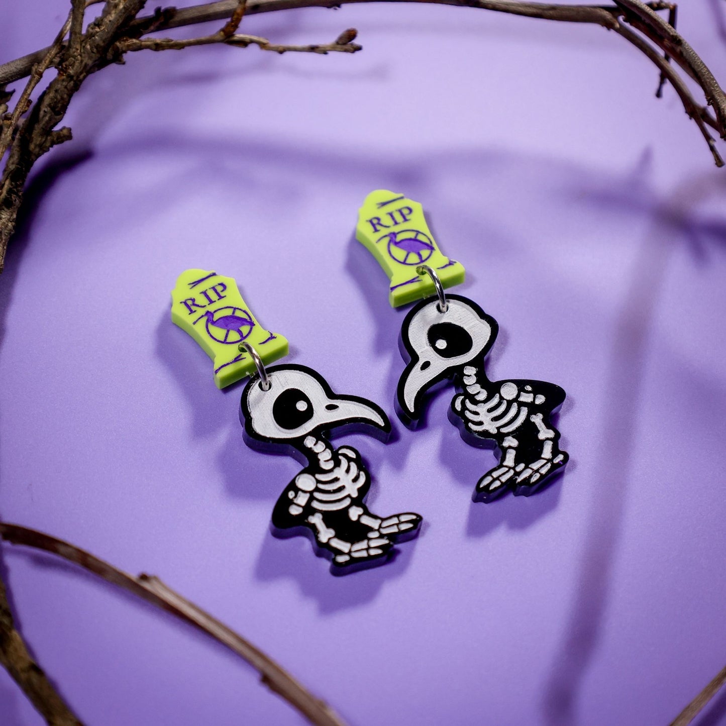 BINKABU SkeleBin Chicken handmade acrylic bird earrings