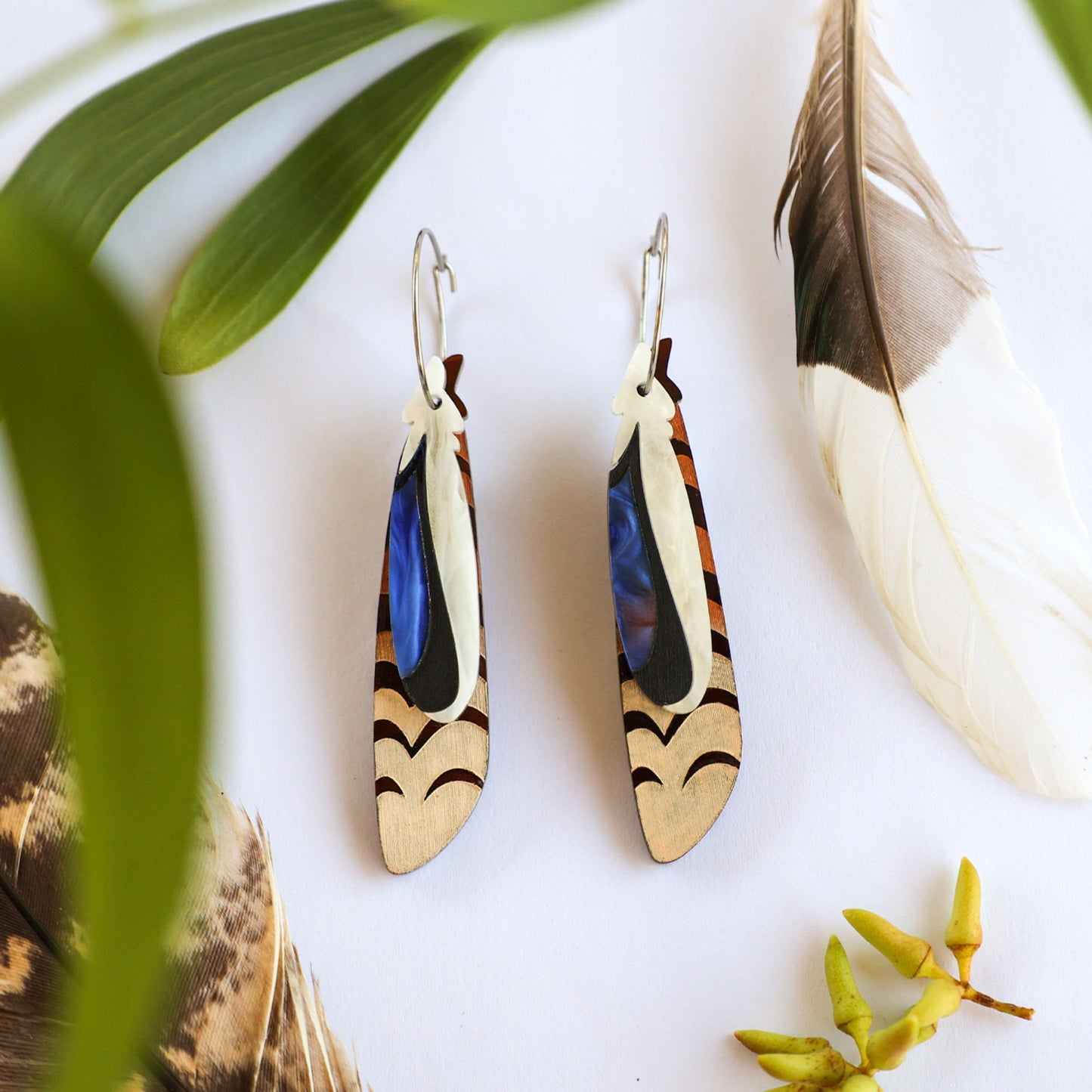 BINKABU Foraged Feathers - Laughing Kookaburra handmade acrylic bird earrings