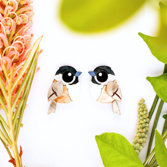 BINKABU Black-Capped Chickadee studs handmade acrylic bird earrings