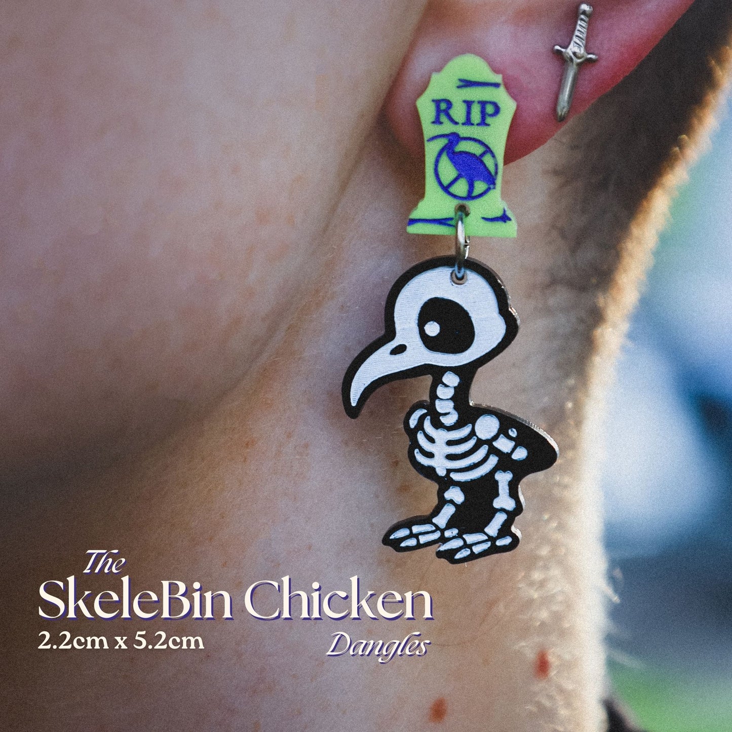 BINKABU SkeleBin Chicken handmade acrylic bird earrings