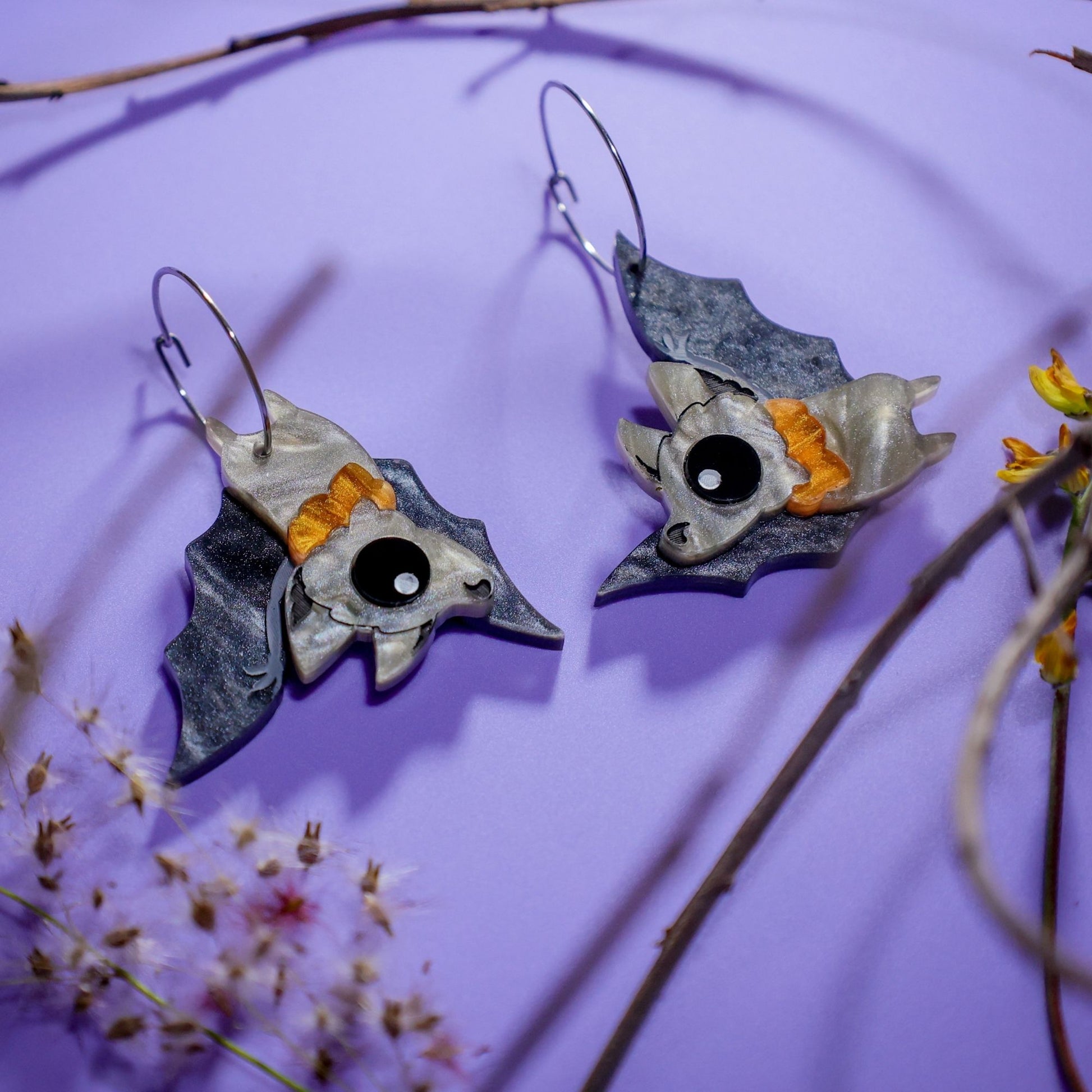 BINKABU Imposter - Grey-Headed Flying Fox/Fruit Bat handmade acrylic bird earrings