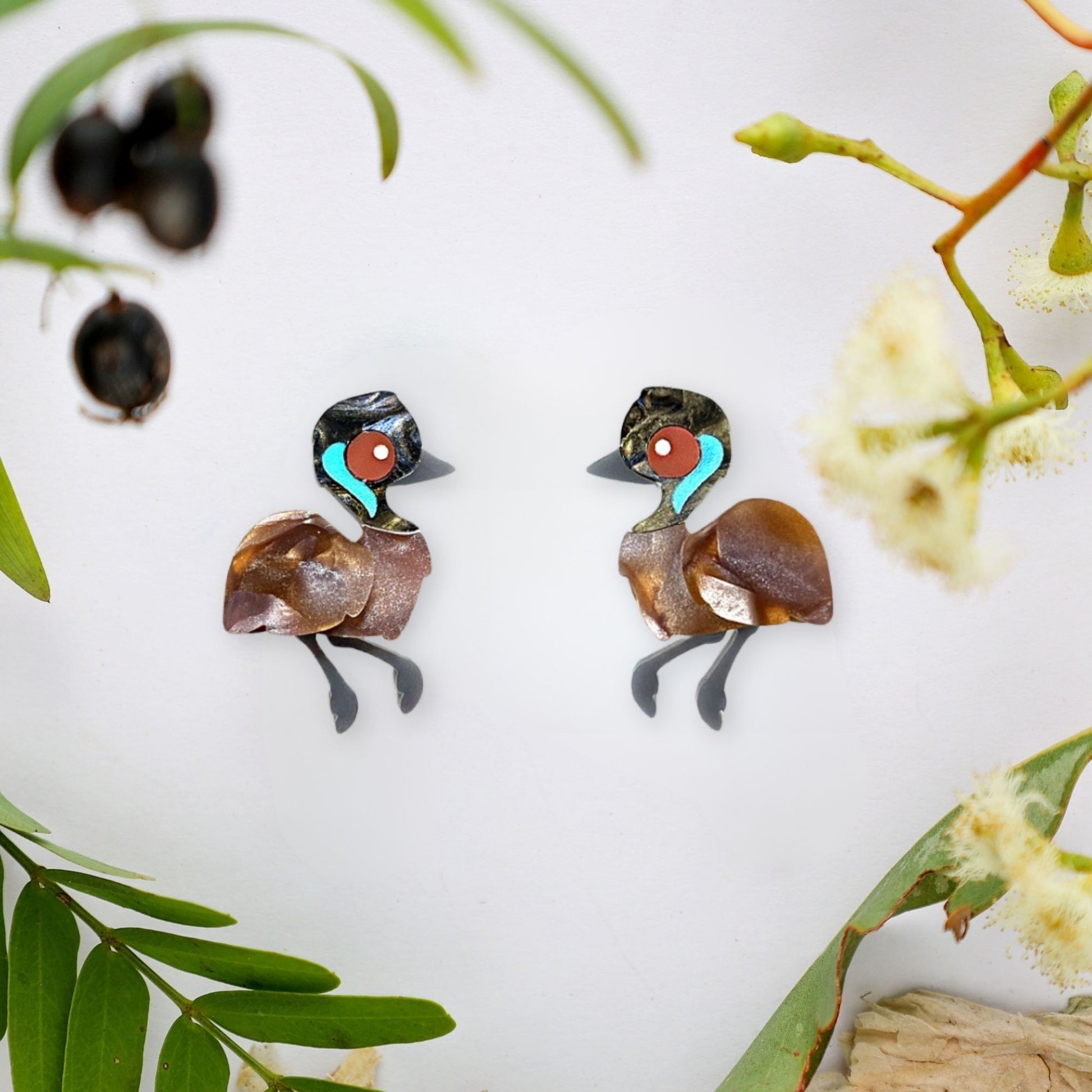 BINKABU Emu Studs handmade acrylic bird earrings