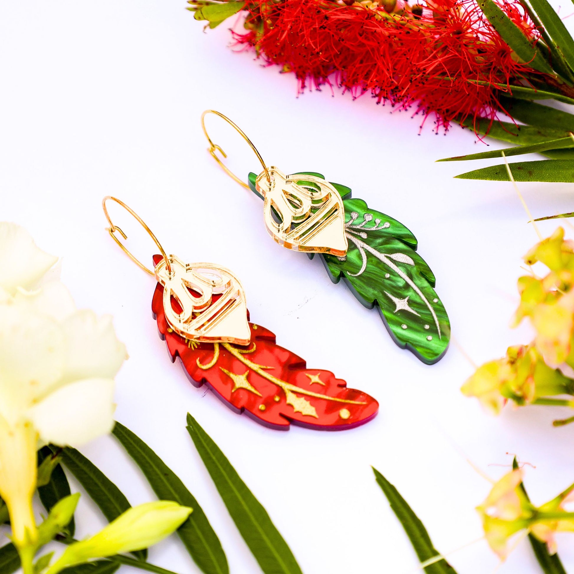 BINKABU Christmas Feather Earrings