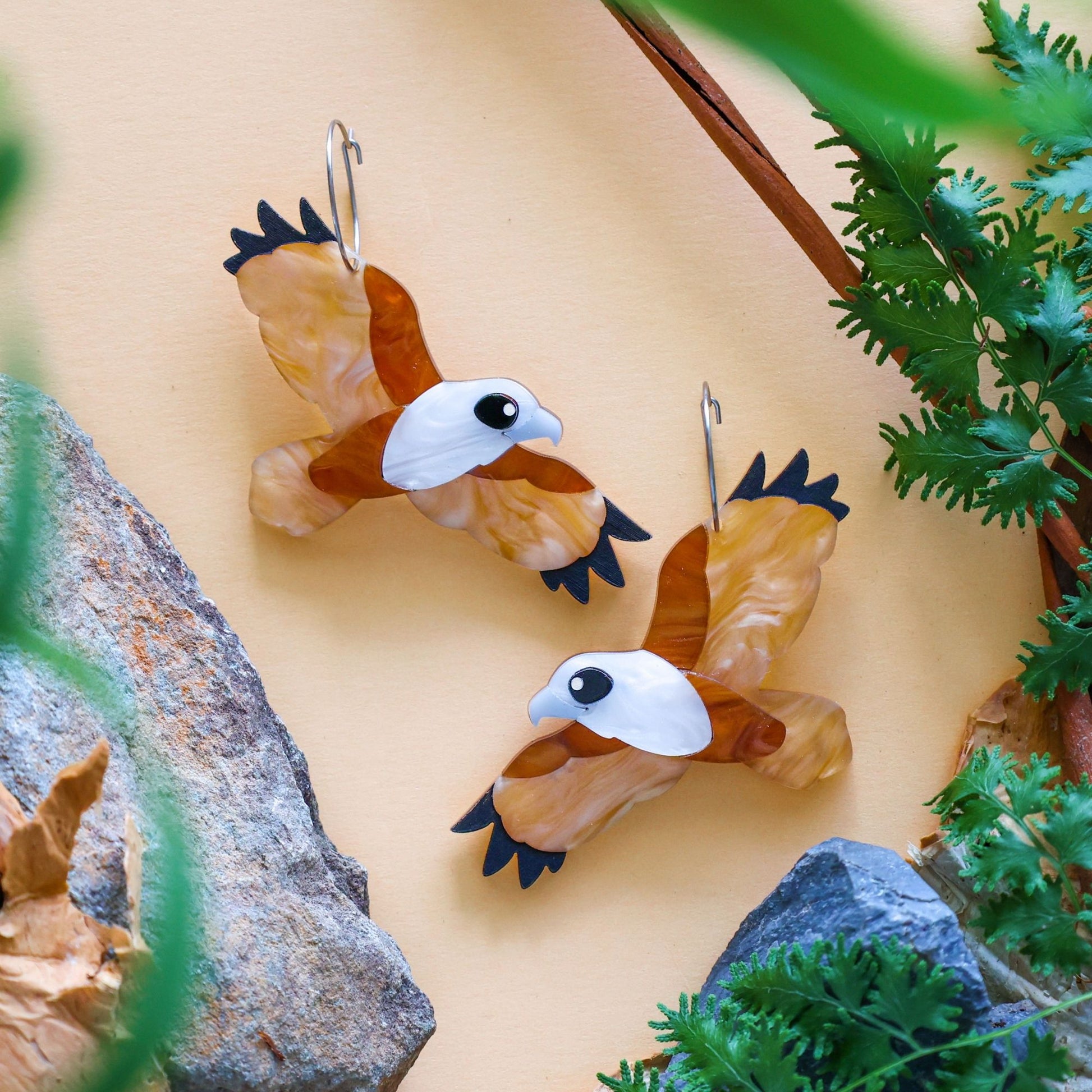 BINKABU Brahminy Kite Hoops handmade acrylic bird earrings