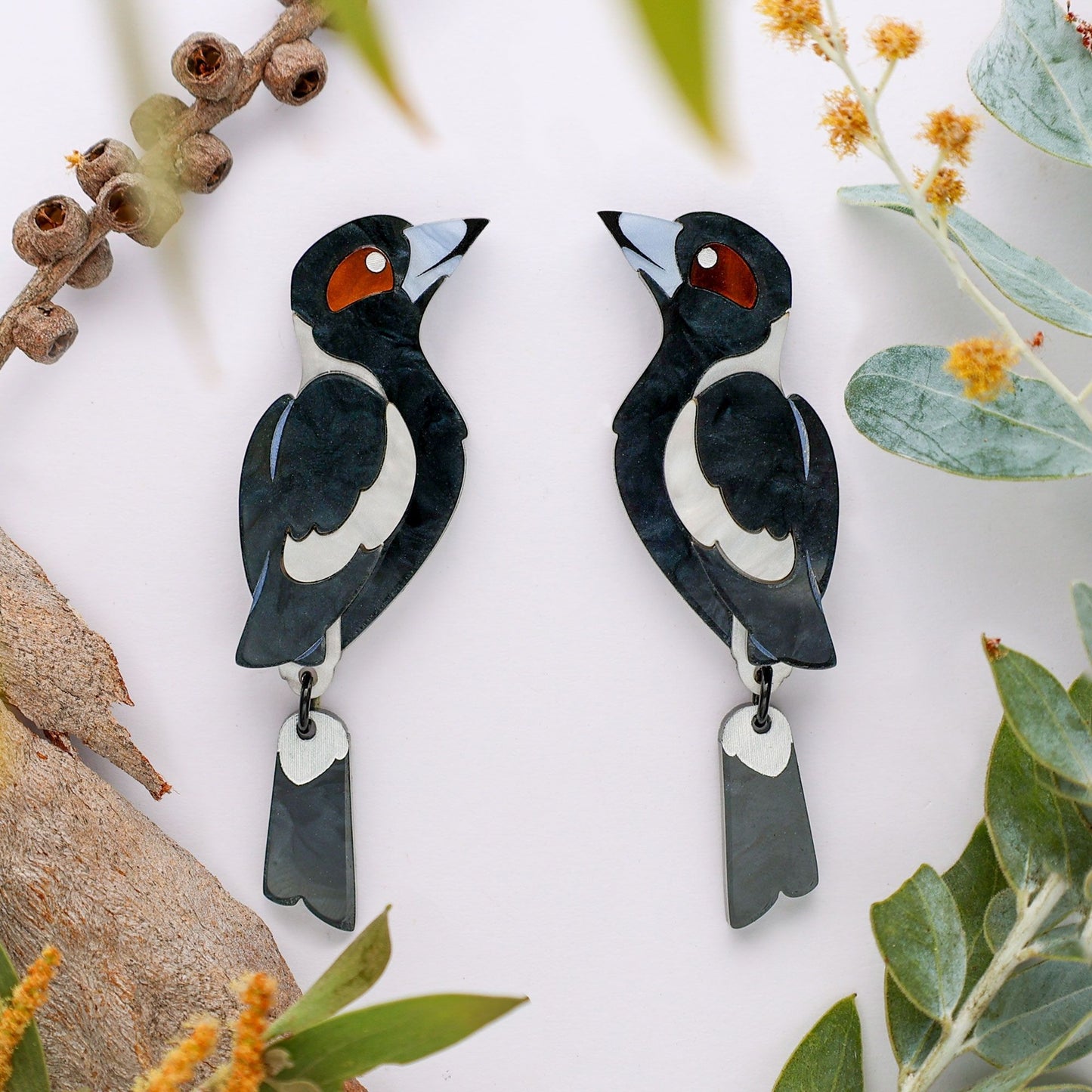BINKABU Magpie handmade acrylic bird earrings