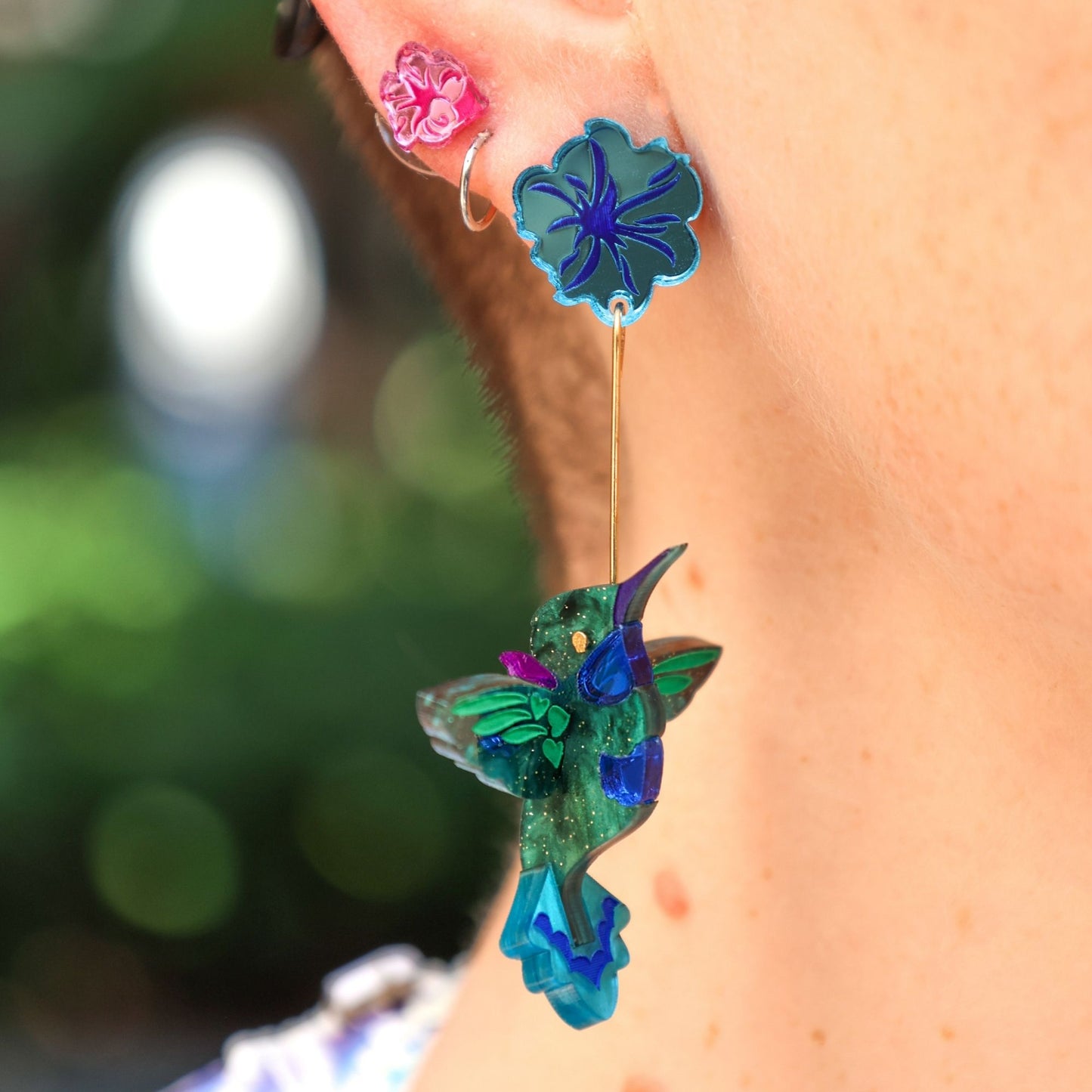 BINKABU Violetear Hummingbird handmade acrylic bird earrings