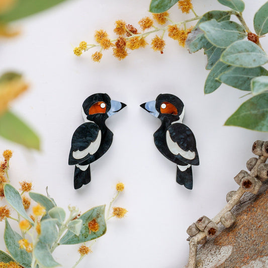BINKABU Magpie Studs handmade acrylic bird earrings
