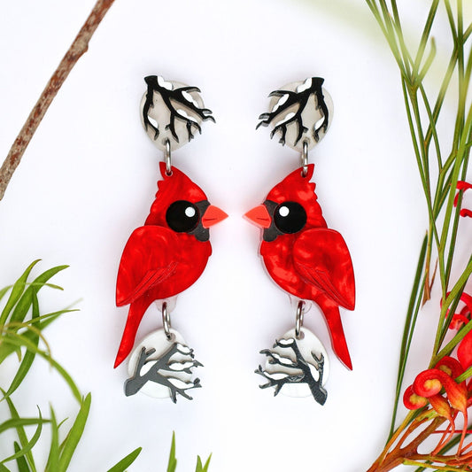 Northern Cardinal Dangles - North American Bird Earrings