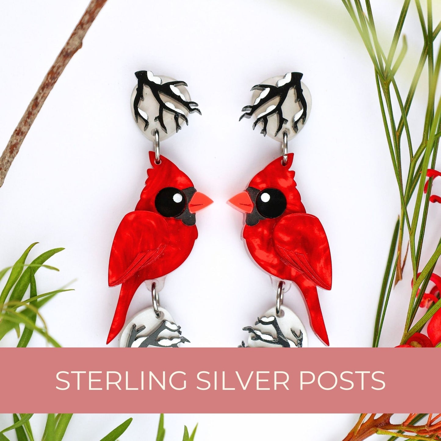 Northern Cardinal Dangles - North American Bird Earrings