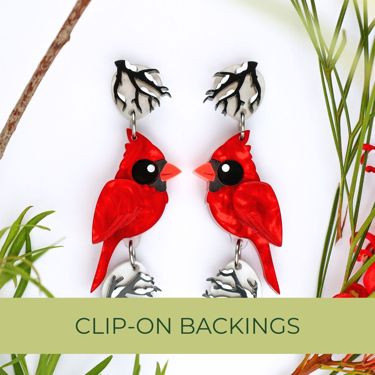 Northern Cardinal Dangles - North American Bird Earrings