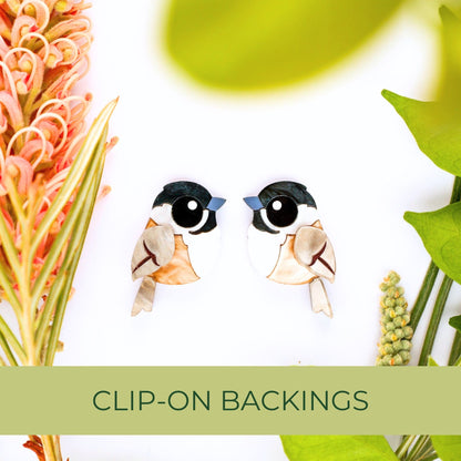 BINKABU Black-Capped Chickadee studs handmade acrylic bird earrings