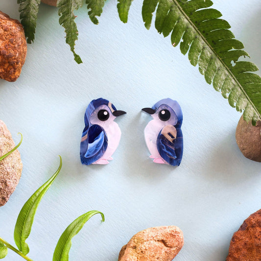 BINKABU Little Penguin Stud handmade acrylic bird earrings