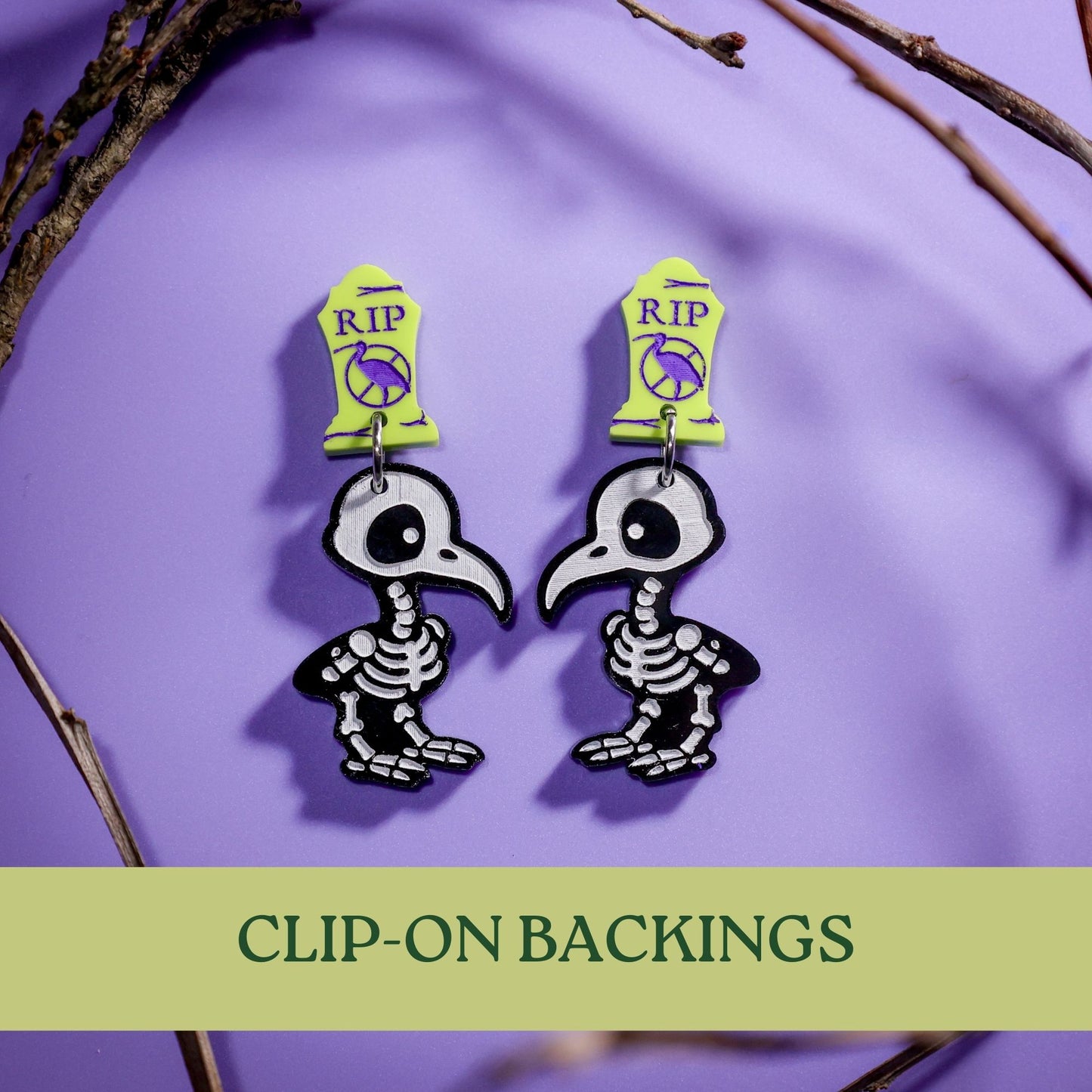 BINKABU SkeleBin Chicken handmade acrylic bird earrings