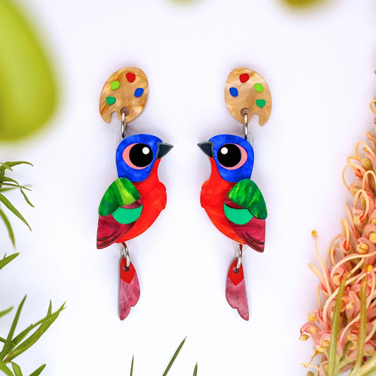 Painted Bunting Dangles - North American Bird Earrings