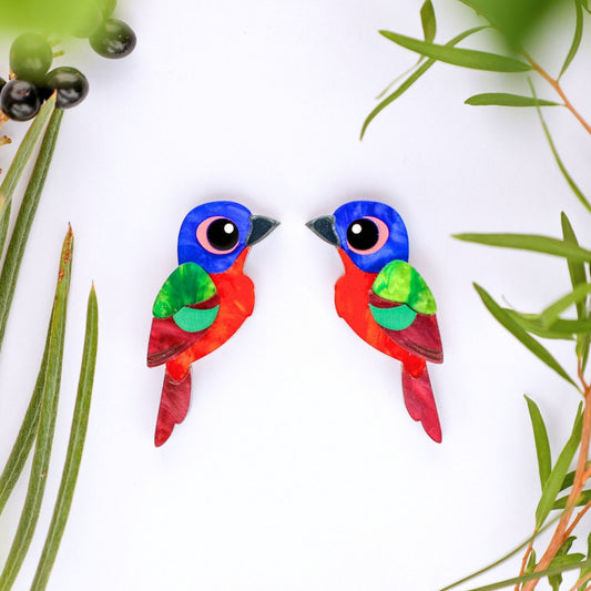 Painted Bunting Studs - North American Bird Earrings