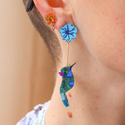 BINKABU Violetear Hummingbird handmade acrylic bird earrings