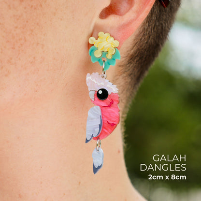 BINKABU Galah handmade acrylic bird earrings