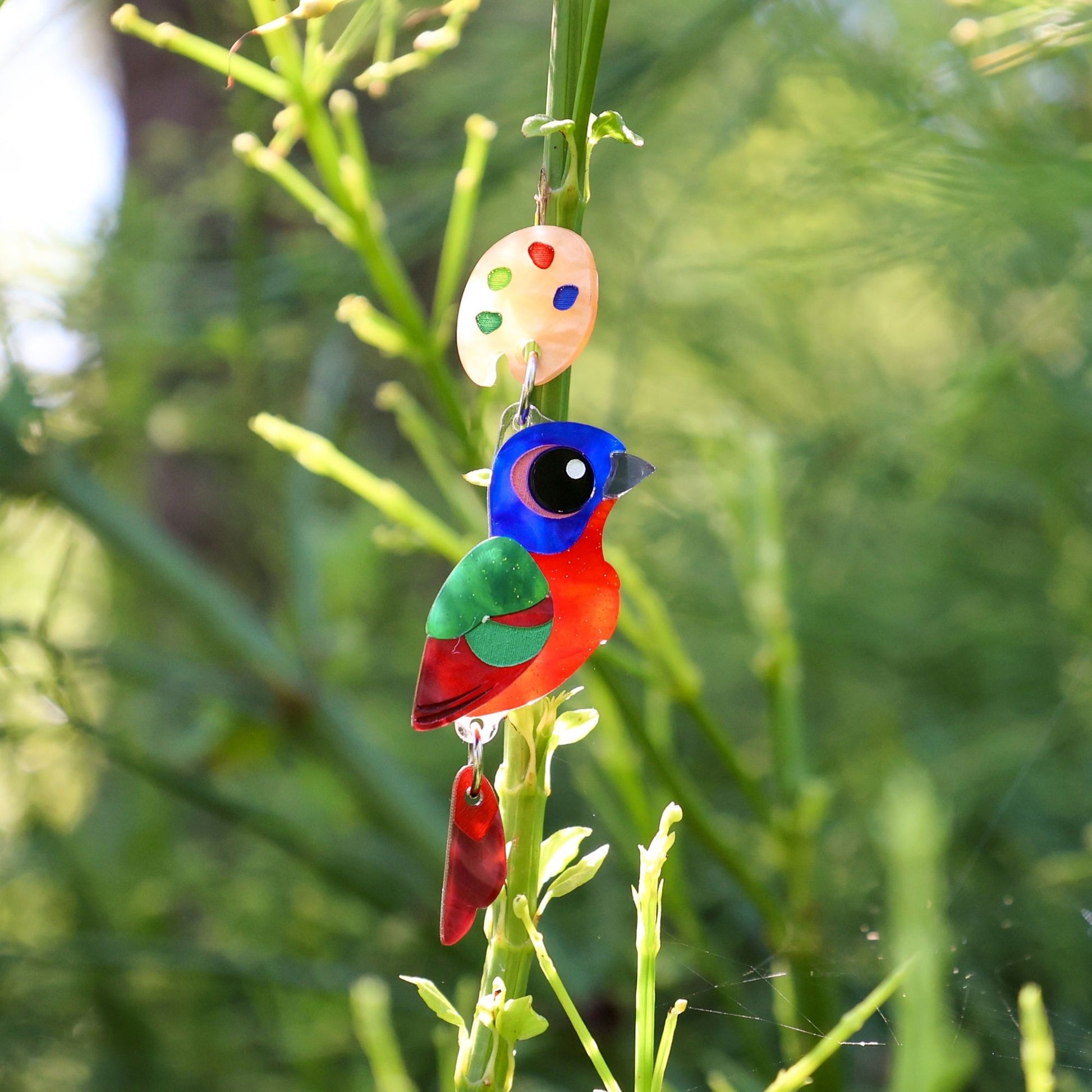 BINKABU Painted Bunting Dangles handmade acrylic bird earrings