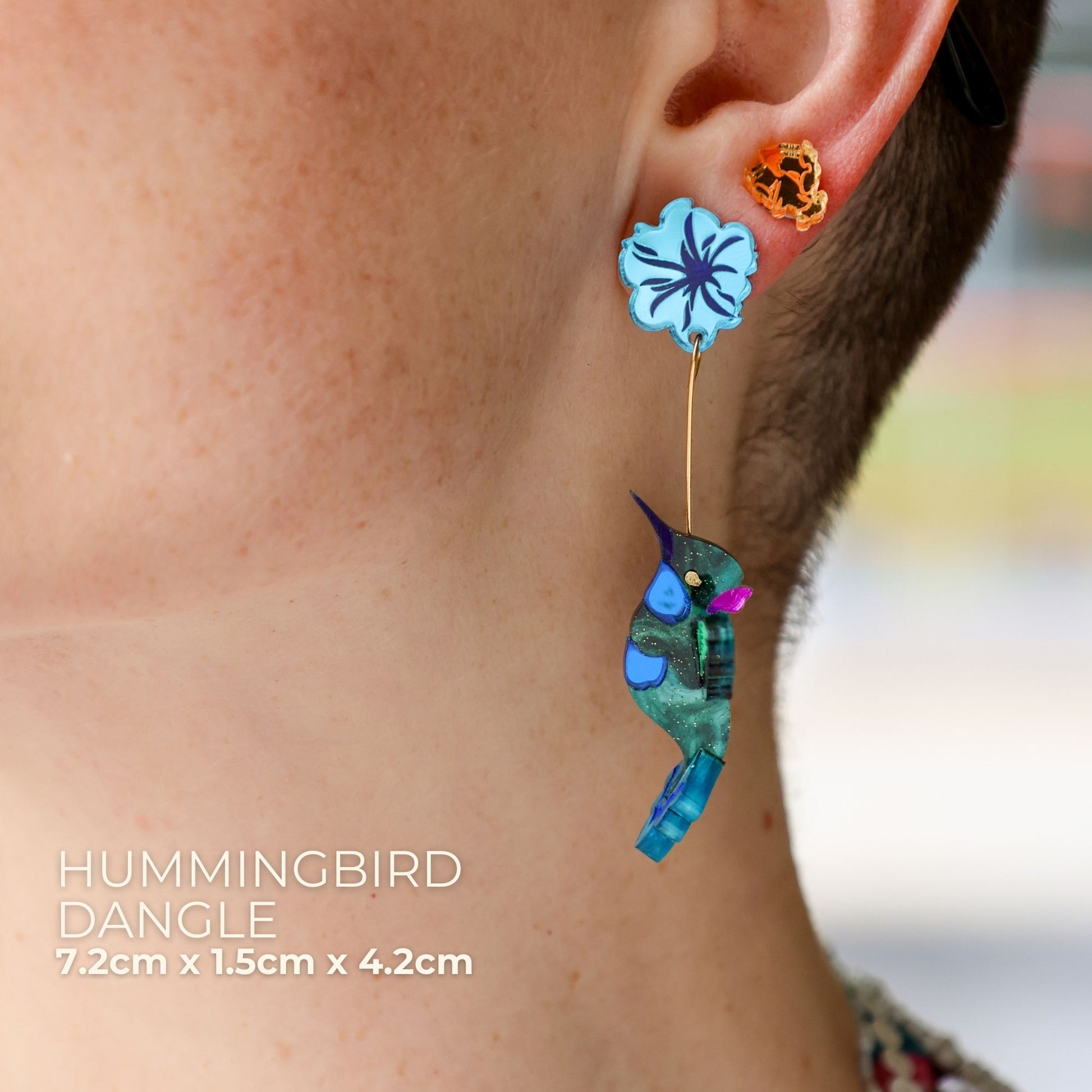 BINKABU Violetear Hummingbird handmade acrylic bird earrings