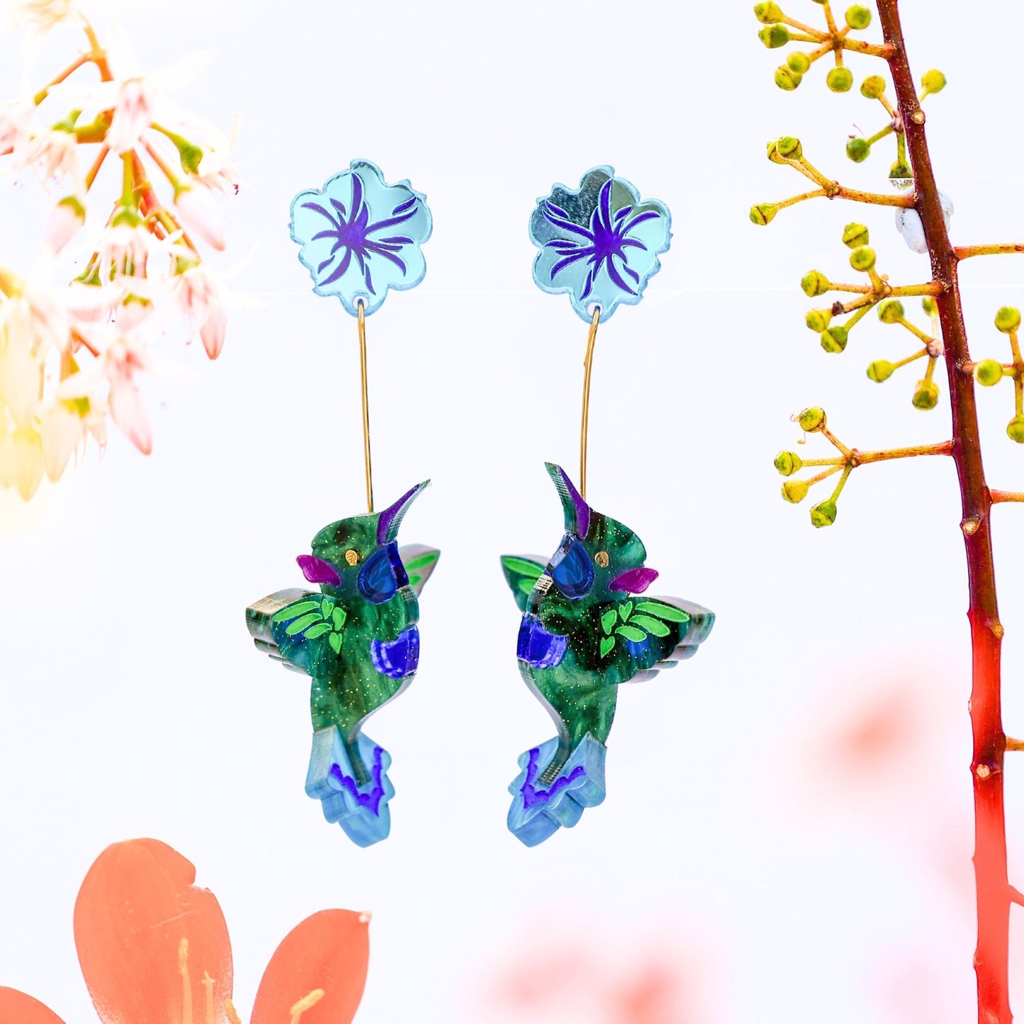 BINKABU Violetear Hummingbird handmade acrylic bird earrings