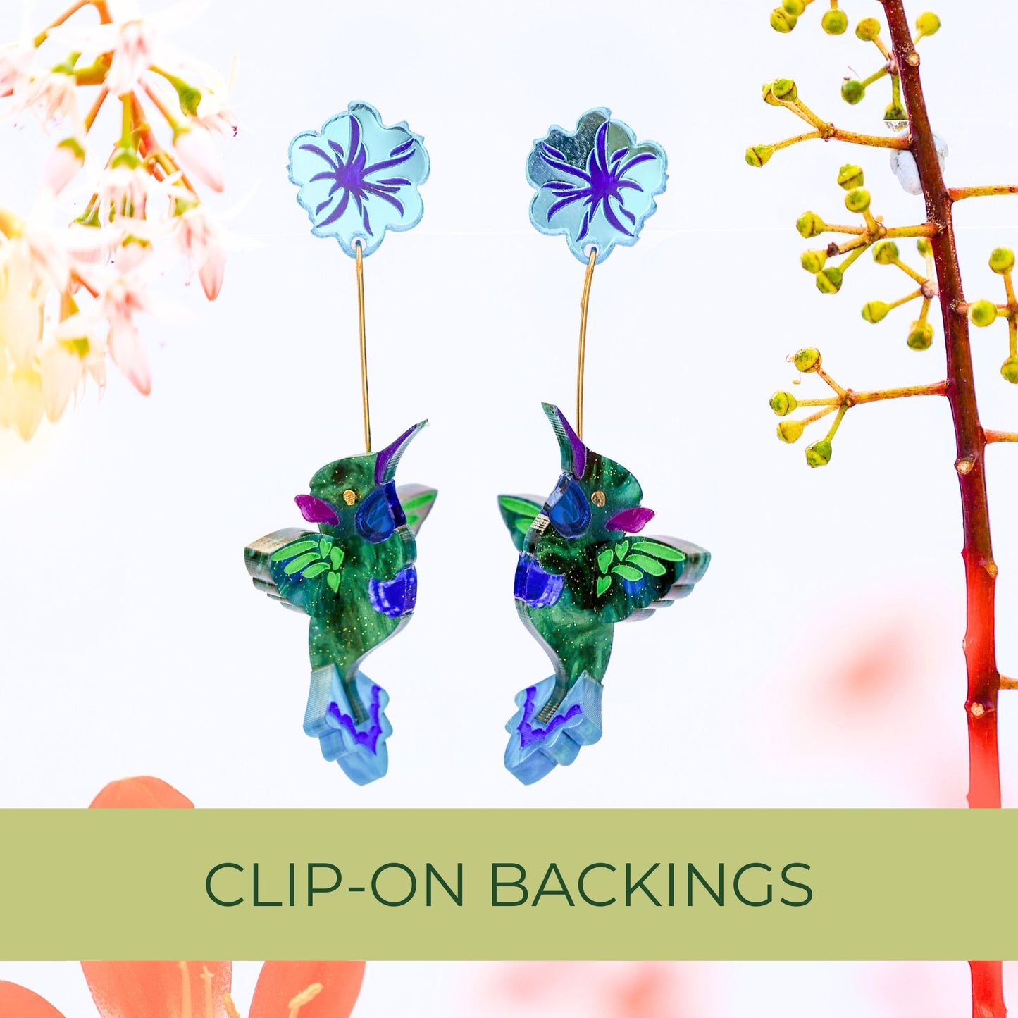 BINKABU Violetear Hummingbird handmade acrylic bird earrings