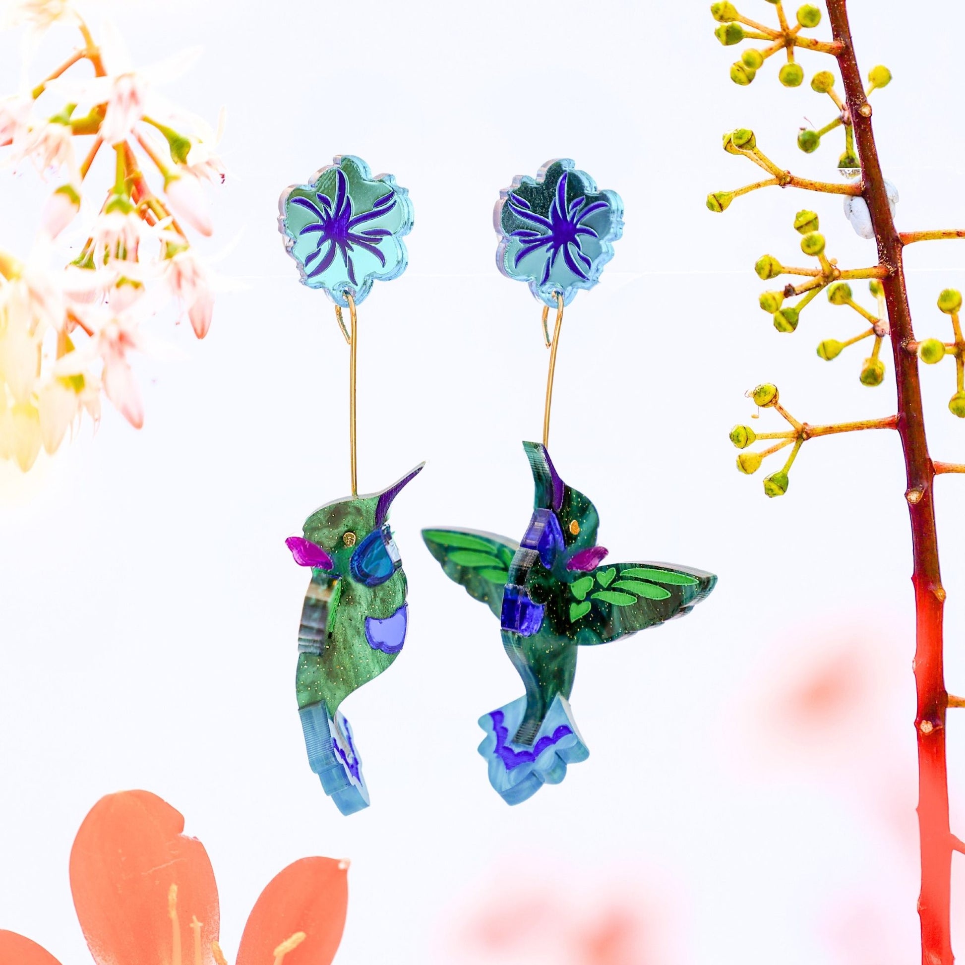 BINKABU Violetear Hummingbird handmade acrylic bird earrings