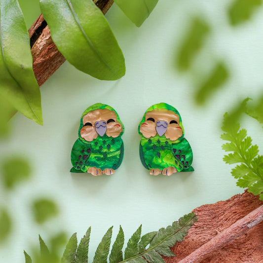 BINKABU Kākāpō Stud handmade acrylic bird earrings