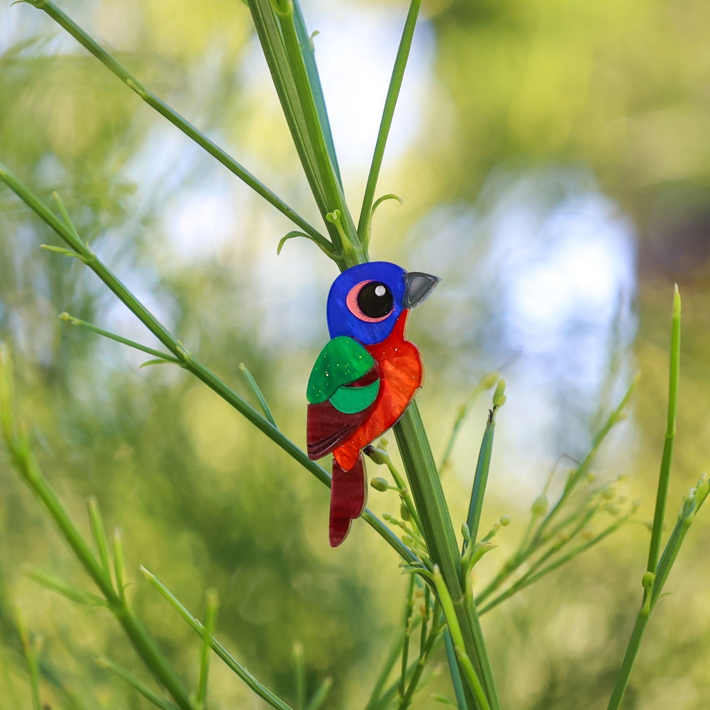 BINKABU Painted Bunting Studs handmade acrylic bird earrings