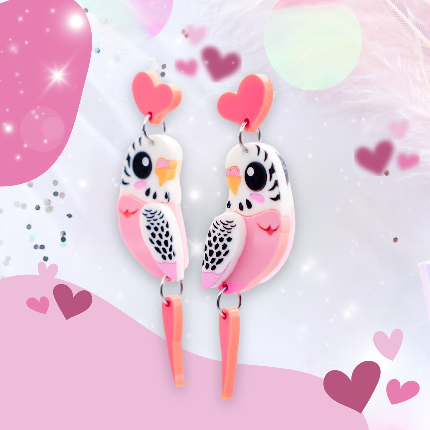 LIMITED EDITION ‘Perfectly Pink’ Budgie Dangles - Valentine’s Day Edition