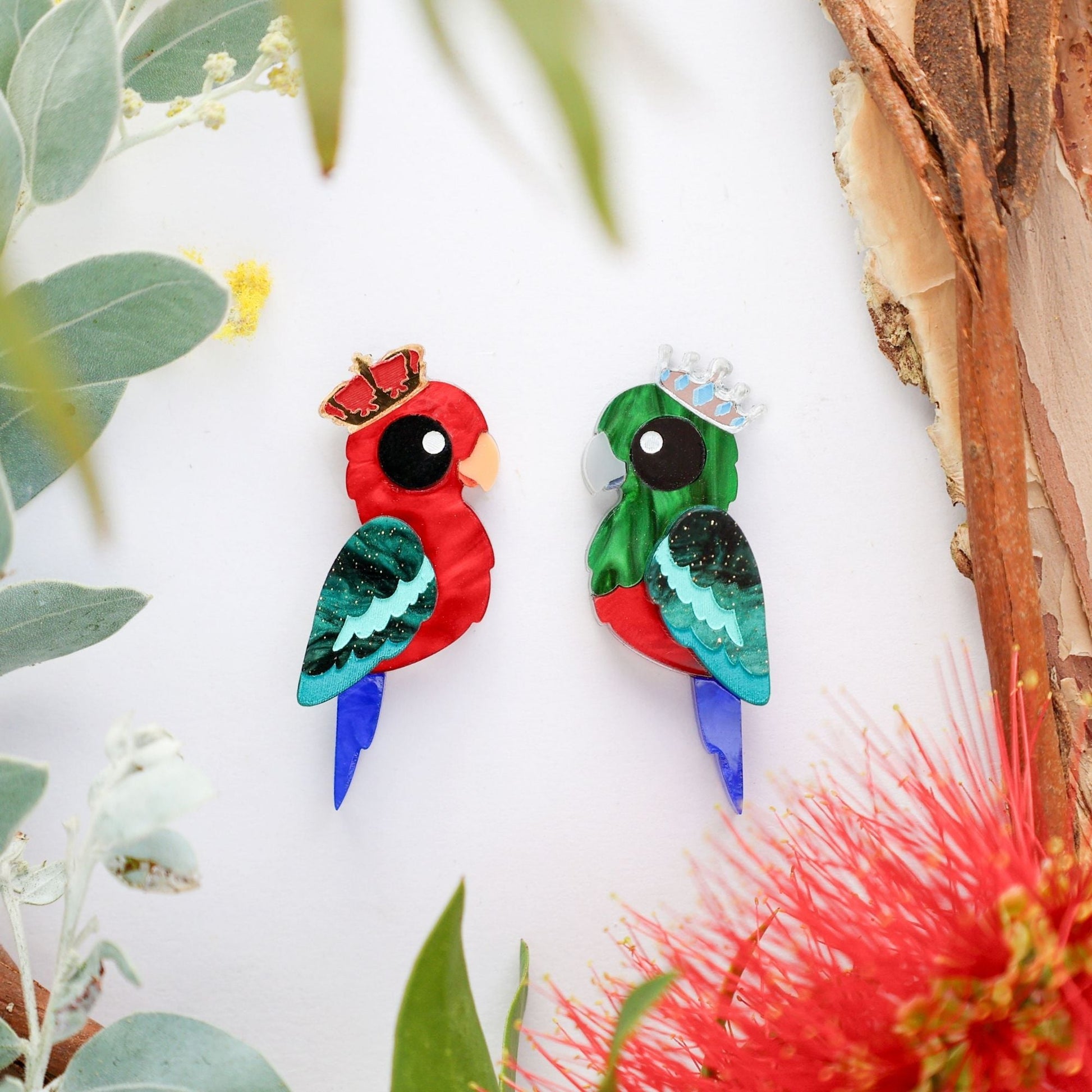 BINKABU King Parrot handmade acrylic bird earrings
