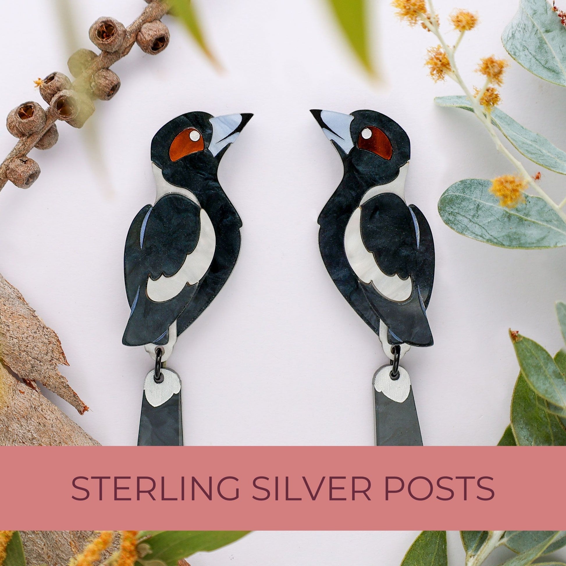 BINKABU Magpie handmade acrylic bird earrings