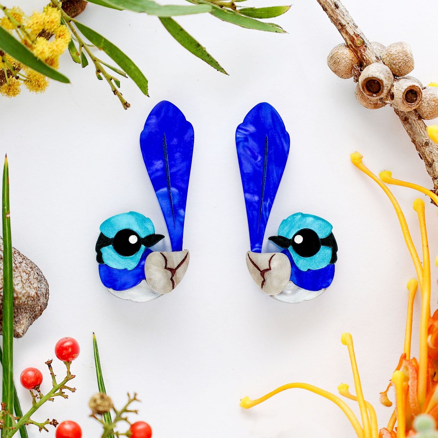 BINKABU Superb Fairywren Studs handmade acrylic bird earrings