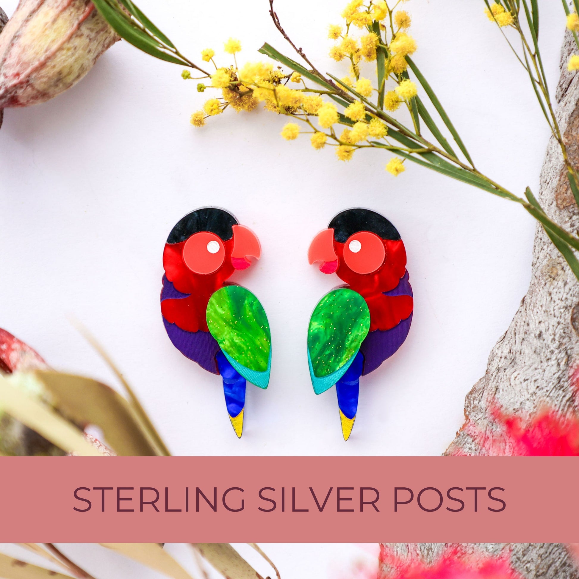 BINKABU Black-Capped Lory Handmade Acrylic Bird Earrings