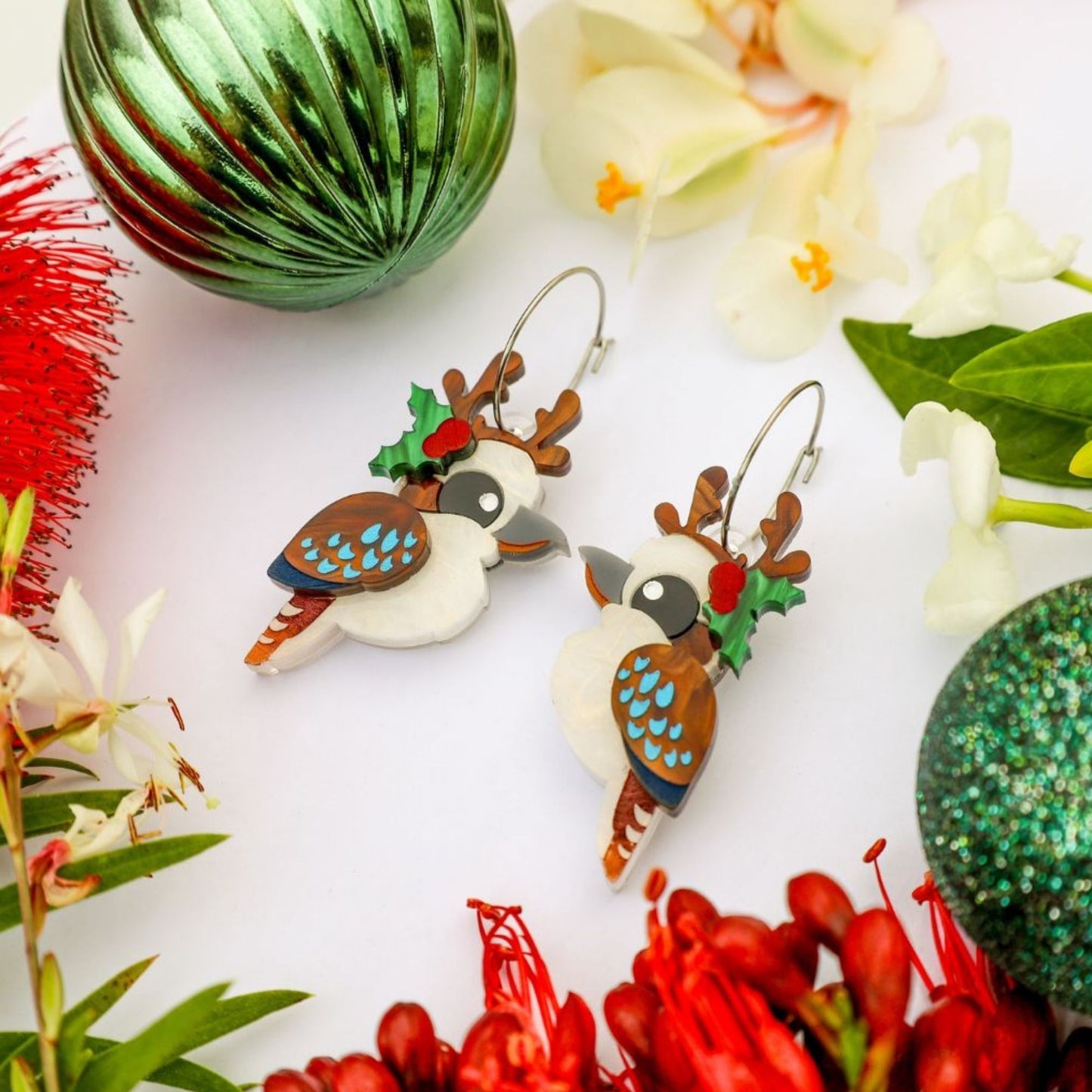 *LIMITED RESTOCK* Reindeer Kookaburras - 2024 Christmas Collection - Handmade Acrylic Earrings