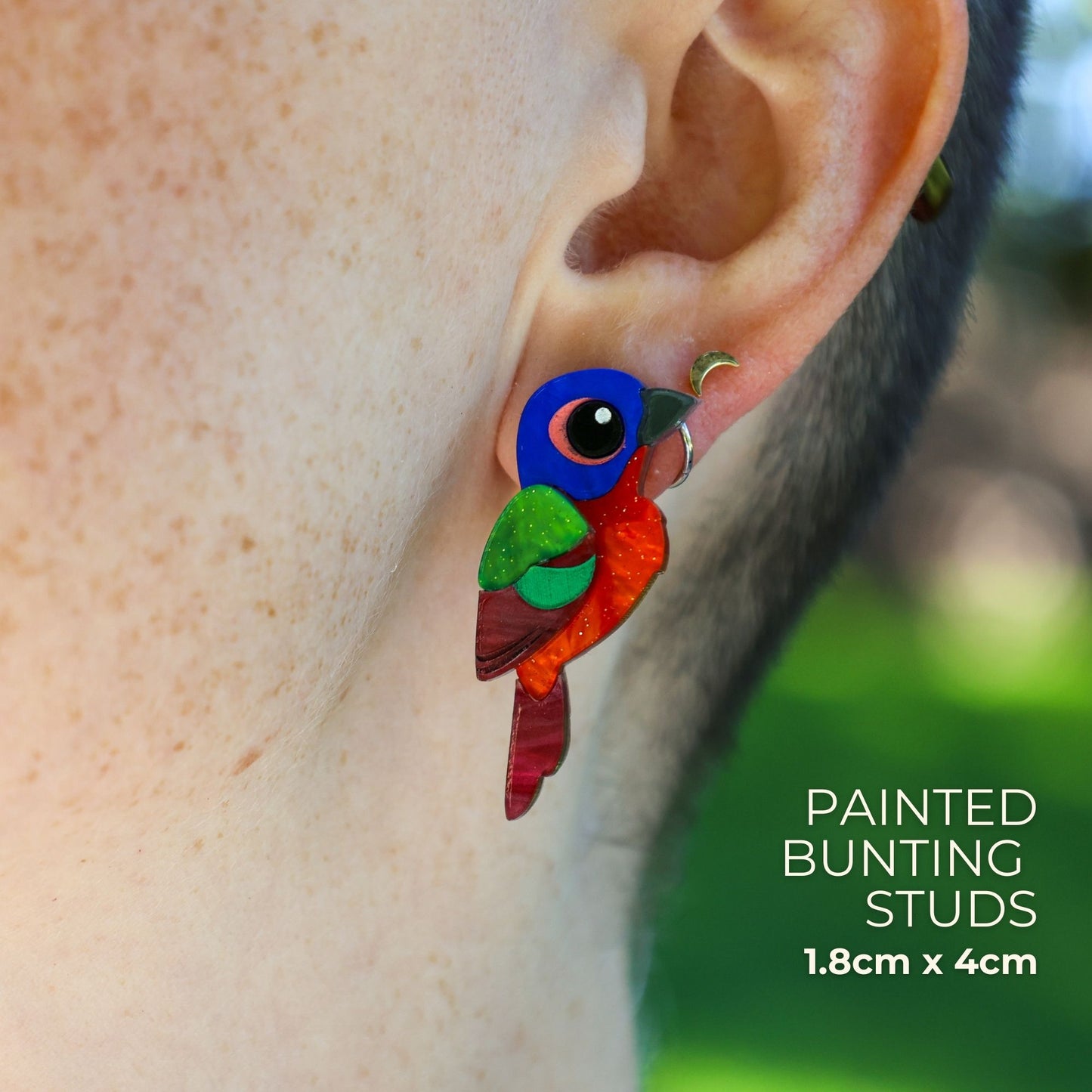 BINKABU Painted Bunting Studs handmade acrylic bird earrings